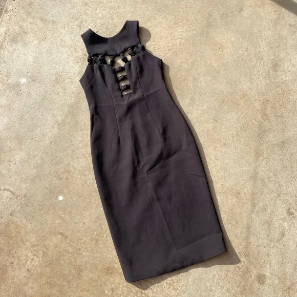 BY JOHNNY Women’s Open Knot Front Black MIDI Dress Size 10 - Picture 4 of 6